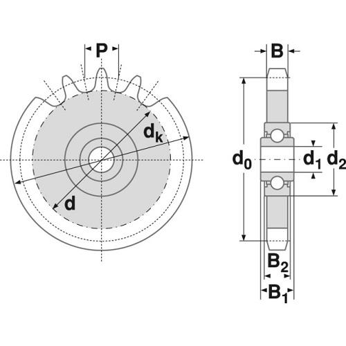 Kettenspannrad 20 B-1 Z=13 mit Kugellager Einbaufertig (1 1/4 x 3/4)